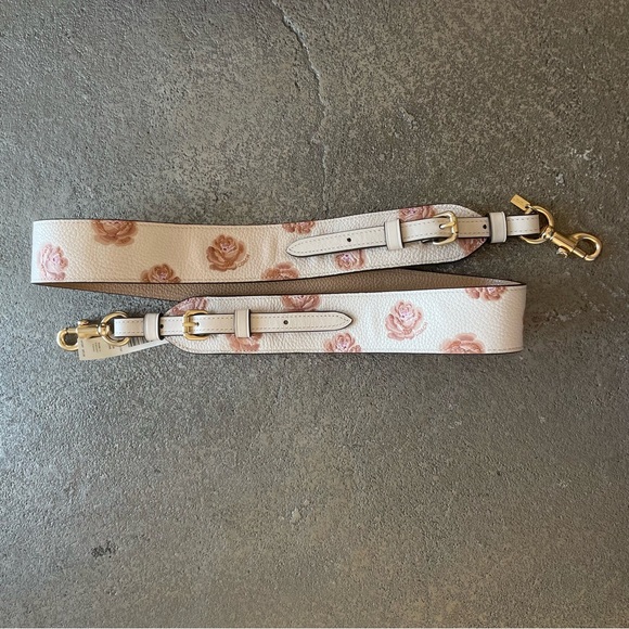 Coach Pink Floral Print Pebble Leather Purse Strap with Gold Accents - Picture 2 of 8